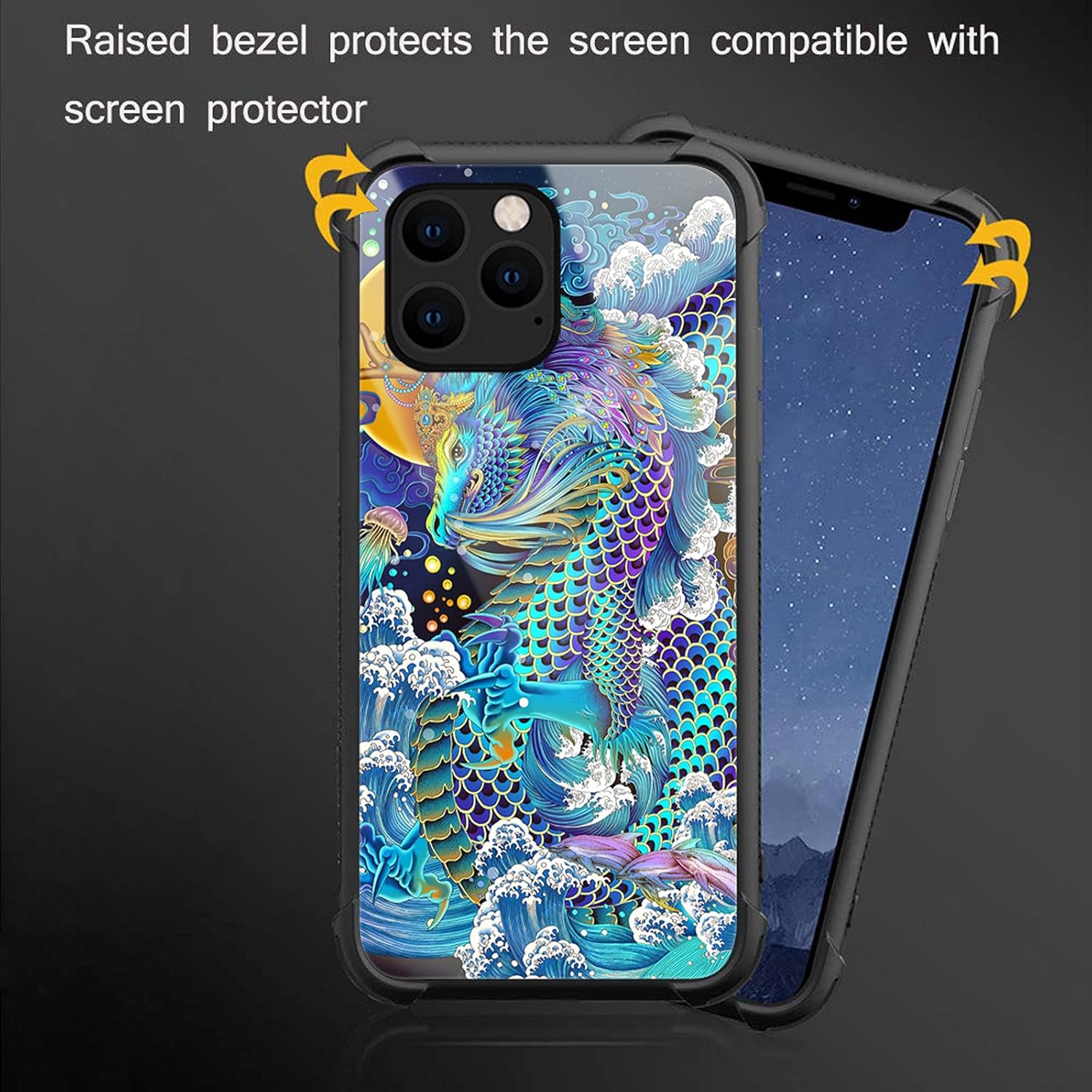 CARLOCA Funda compatible con iPhone 13 Pro Max, diseño gráfico de identidad de dragón arcoíris, a prueba de golpes, antiarañazos, para iPhone 13 Pro