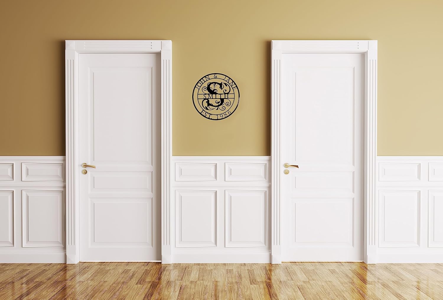 Letrero de nombre con monograma de círculo personalizado con fecha EST – Letrero de nombre de letra dividida – Letrero con nombre personalizado –