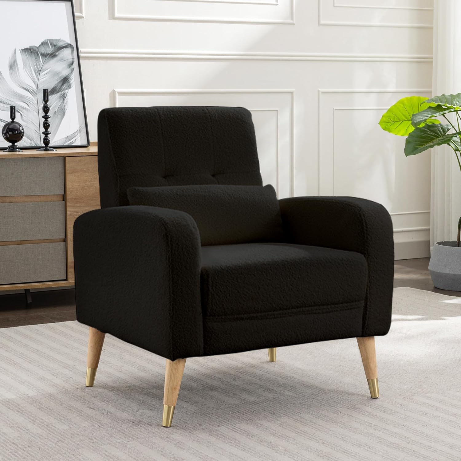 Dolonm Silla decorativa moderna de mediados de siglo, sillón tapizado, silla de sala de estar, cómoda silla individual con patas resistentes, silla