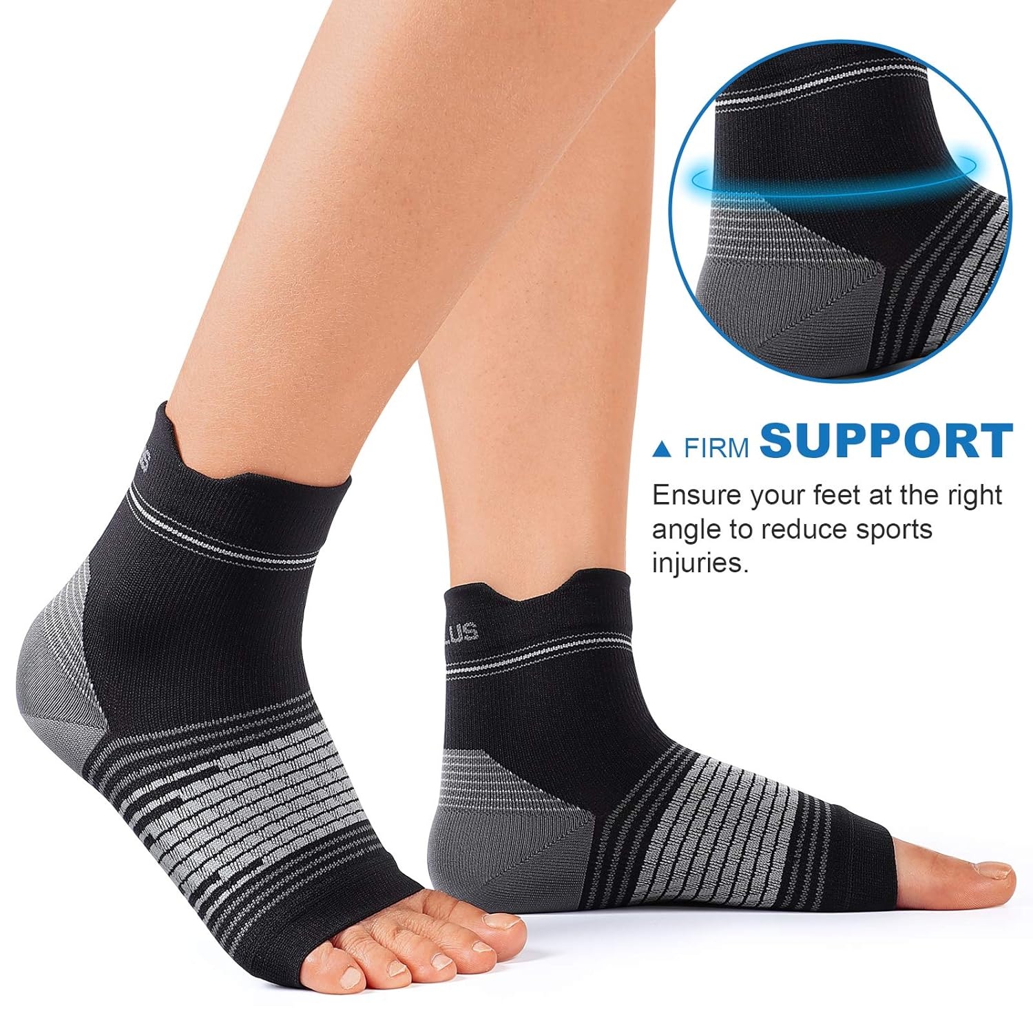 Calcetines para fascitis plantar (6 pares) para hombres y mujeres, mangas de compresión para pies con soporte de arco y tobillo (negro, pequeño)