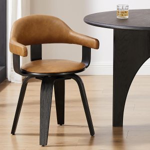 Art Leon Silla de escritorio sin ruedas, moderna silla giratoria de mediados de siglo, silla tapizada de piel sintética para oficina en casa con Art Leon Silla de escritorio sin ruedas, moderna silla giratoria de mediados de siglo, silla tapizada de piel sintética para oficina en casa con