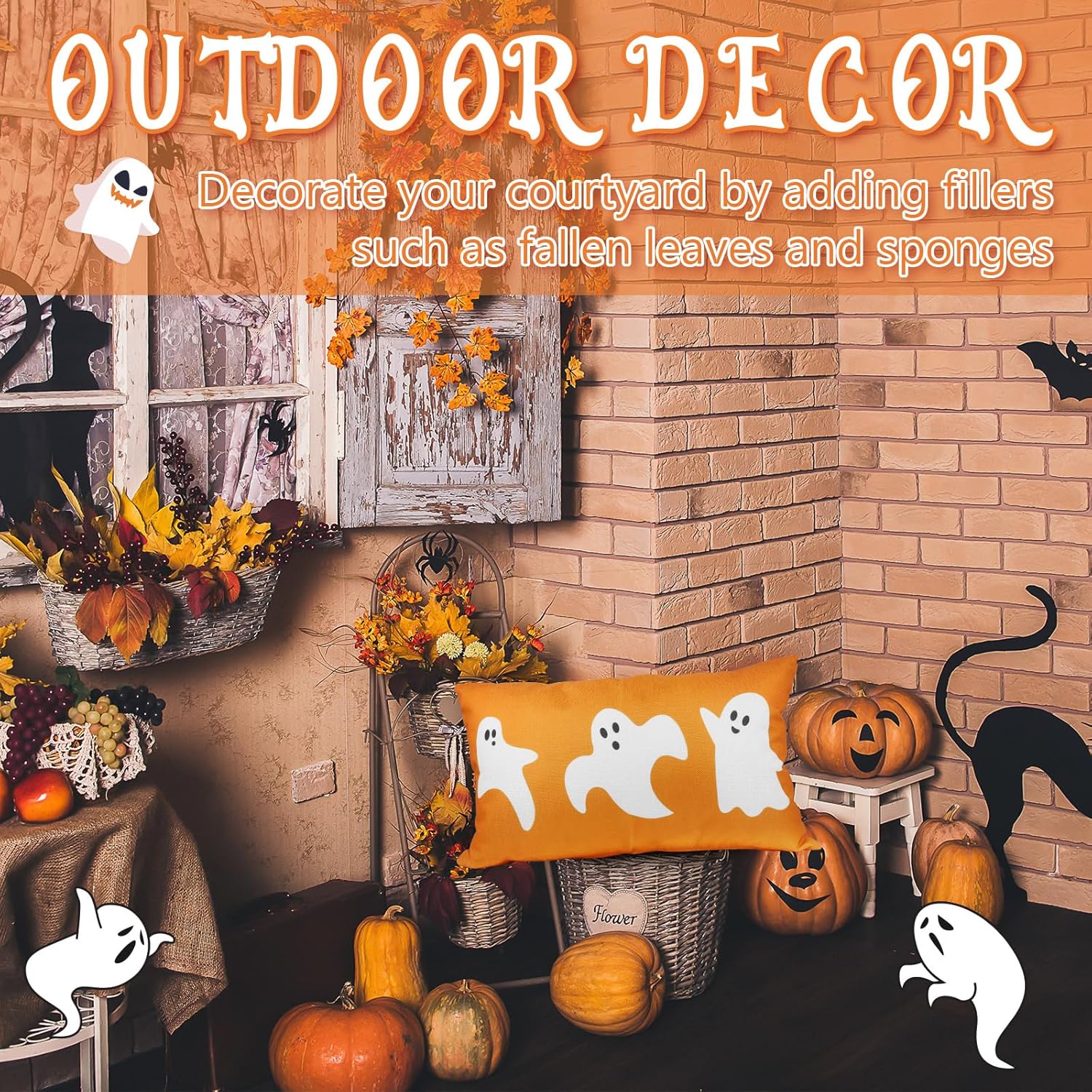 Funda de almohada de Halloween de 12 x 20 pulgadas, fantasma, Halloween, lumbar, de lino, fundas de almohada decorativas para decoración del hogar