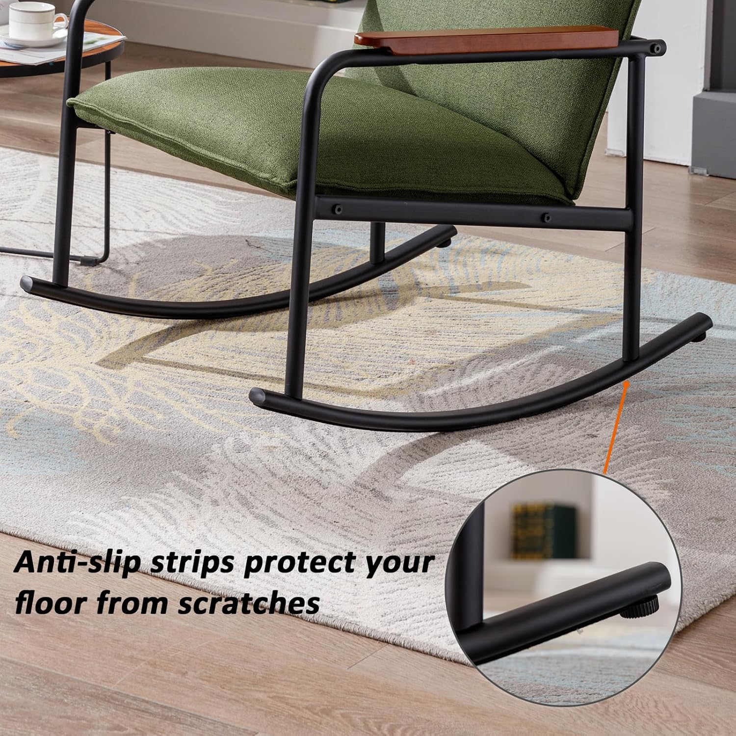 DUOMAY Modern Accent – Juego de 2 mecedoras tapizadas de mediados de siglo con base de metal, tela de lino, silla de guardería con agarres de madera