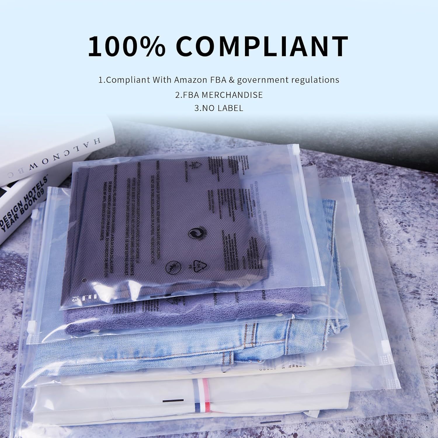 Bolsas de ropa de 12 x 16 pulgadas (5 mil), 50 bolsas transparentes con cremallera con advertencia de asfixia, bolsas de polietileno para empaquetar