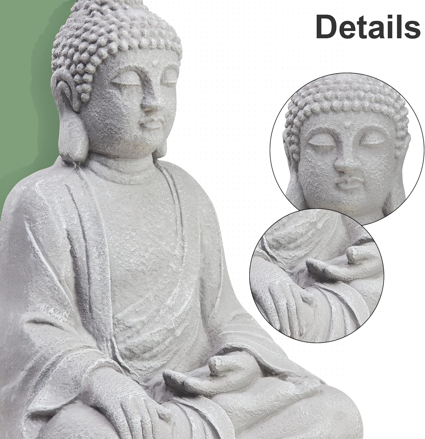 TOETOL Estatua de Buda grande para exteriores, decoración zen mediana de 20 pulgadas de alto, óxido de magnesio, piedra gris para patio, jardín,