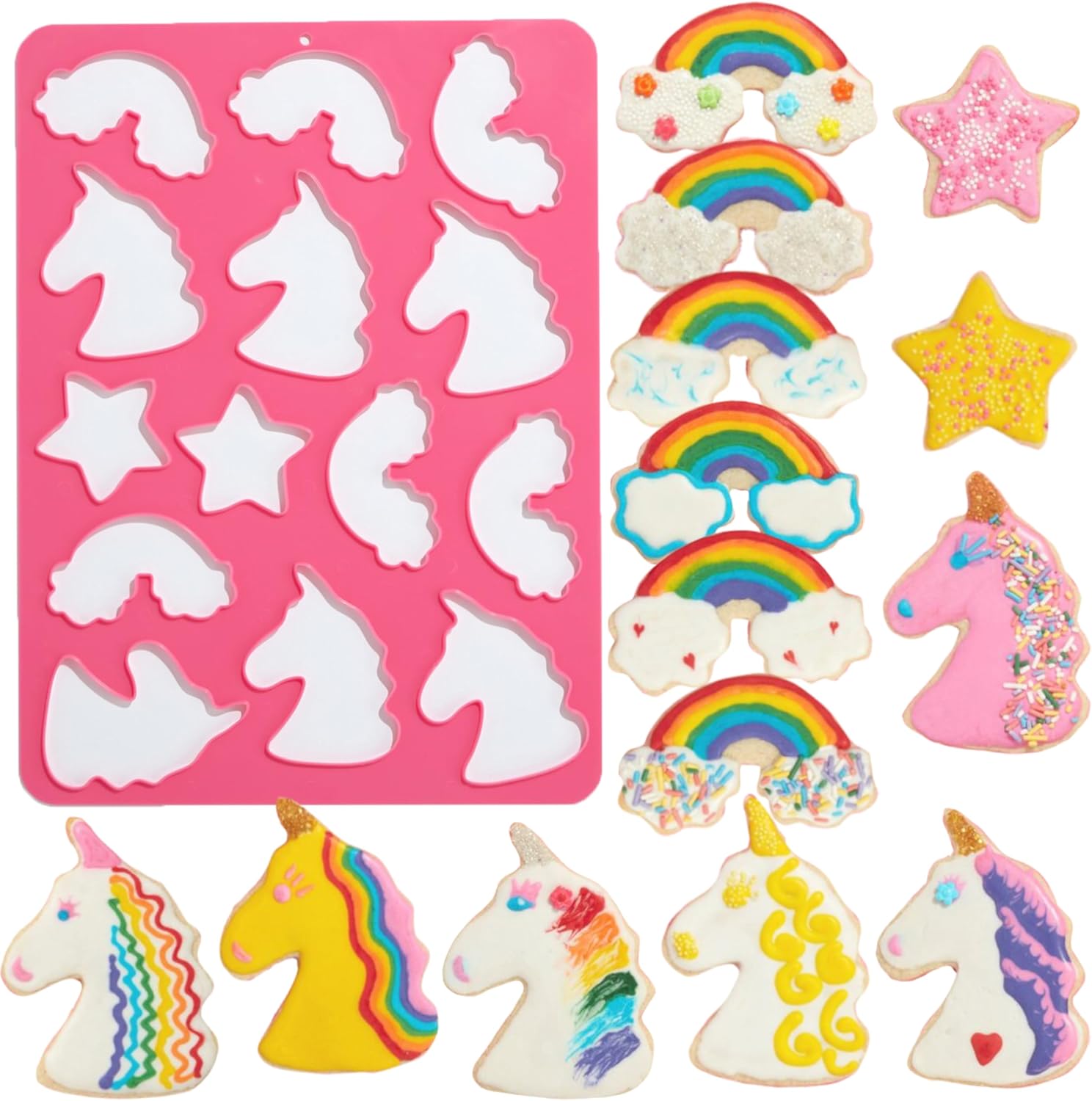 Hoja cortadora de galletas Rainbow & Unicorn – Fácil y conveniente esencial para hornear (no requiere enfriamiento) masa al horno en 5 minutos – 14