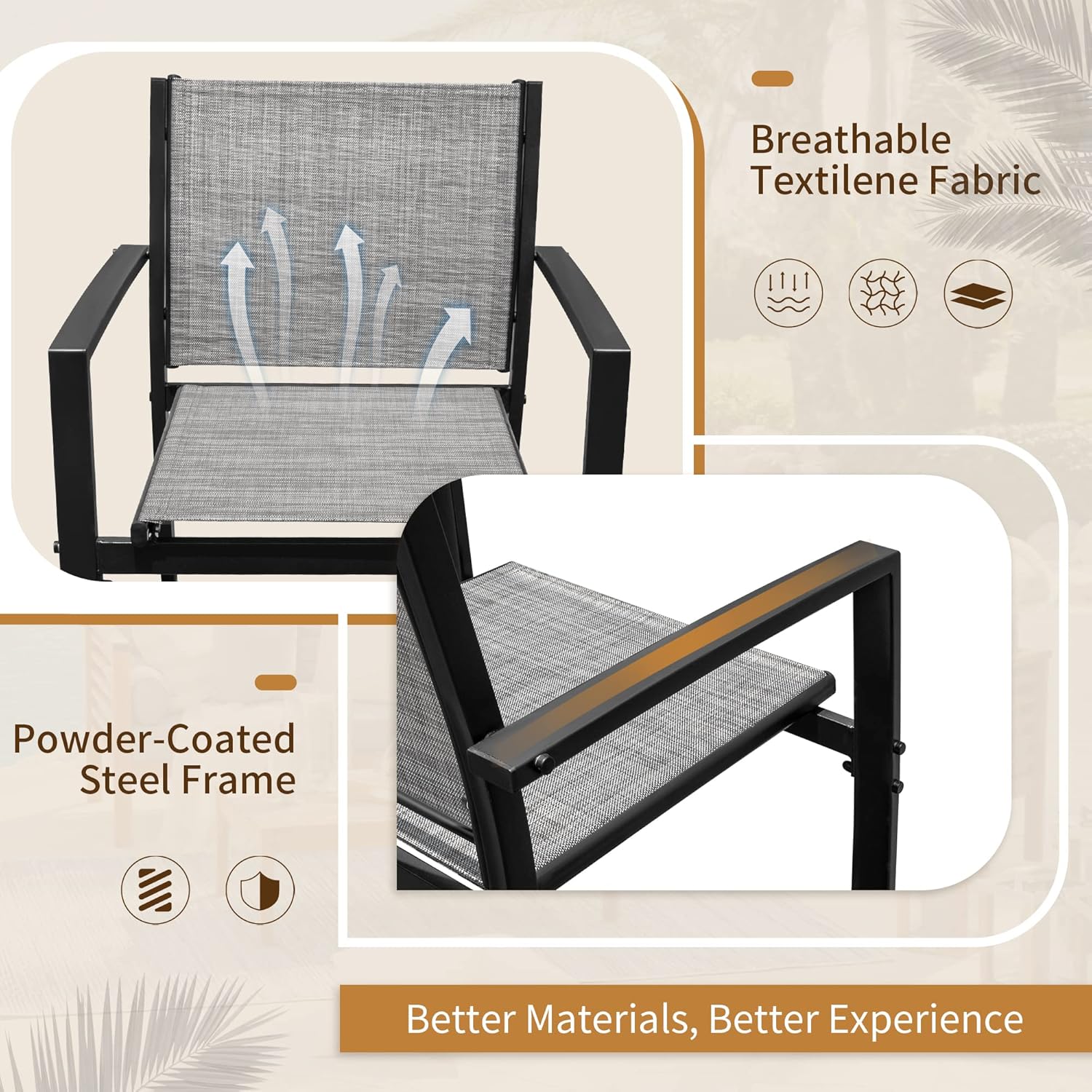 Flamaker Juego de 4 muebles de patio para exteriores, muebles de patio al aire libre, juego de bistró de textileno, juego de conversación moderno,