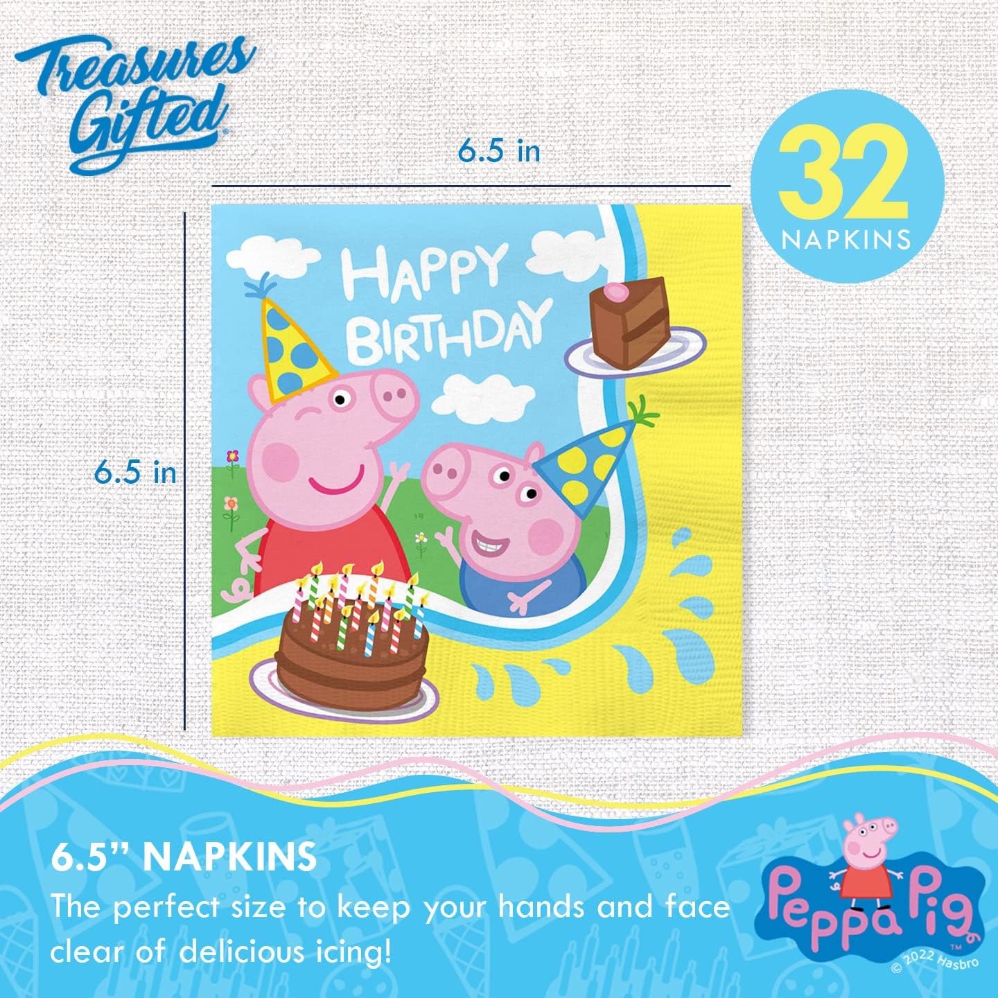 Treasures Gifted Suministros para fiesta de cumpleaños con licencia oficial de Peppa Pig, sirve para 24 invitados, juego clásico de vajilla –