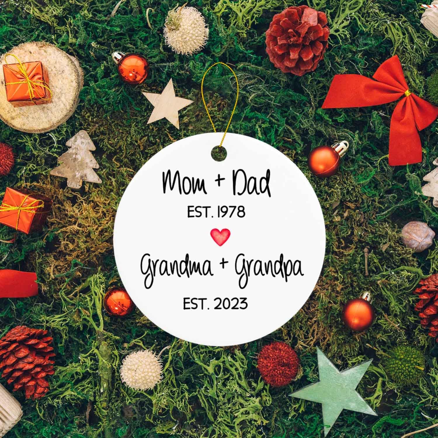 Adorno de Navidad para mamá y papá, abuela y abuelo, adorno personalizado para abuelos nuevos, regalo de recuerdo familiar personalizado para el