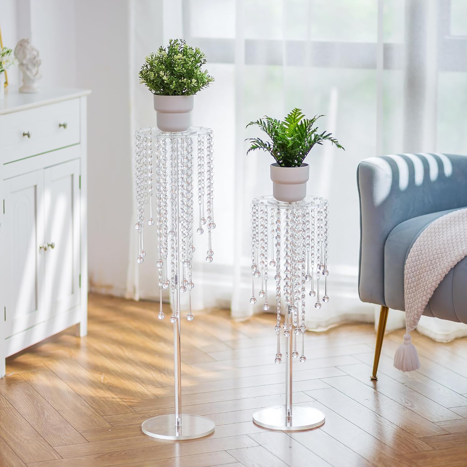 Centros de mesa de boda para mesas, jarrón acrílico  2 jarrones de 23.6 pulgadas de alto para centros de mesa con cristal de araña, decoración de