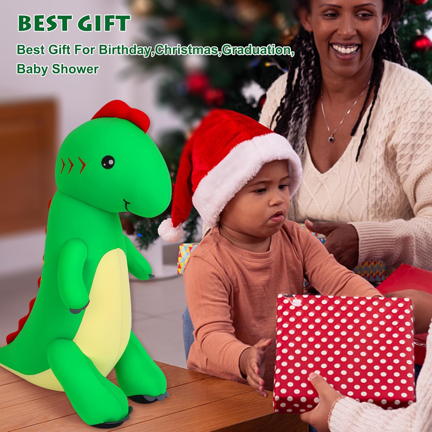 Juguete de peluche de dinosaurio, relleno de partículas de espuma de 18 pulgadas, juguetes de peluche de dinosaurio verde para cumpleaños y Navidad