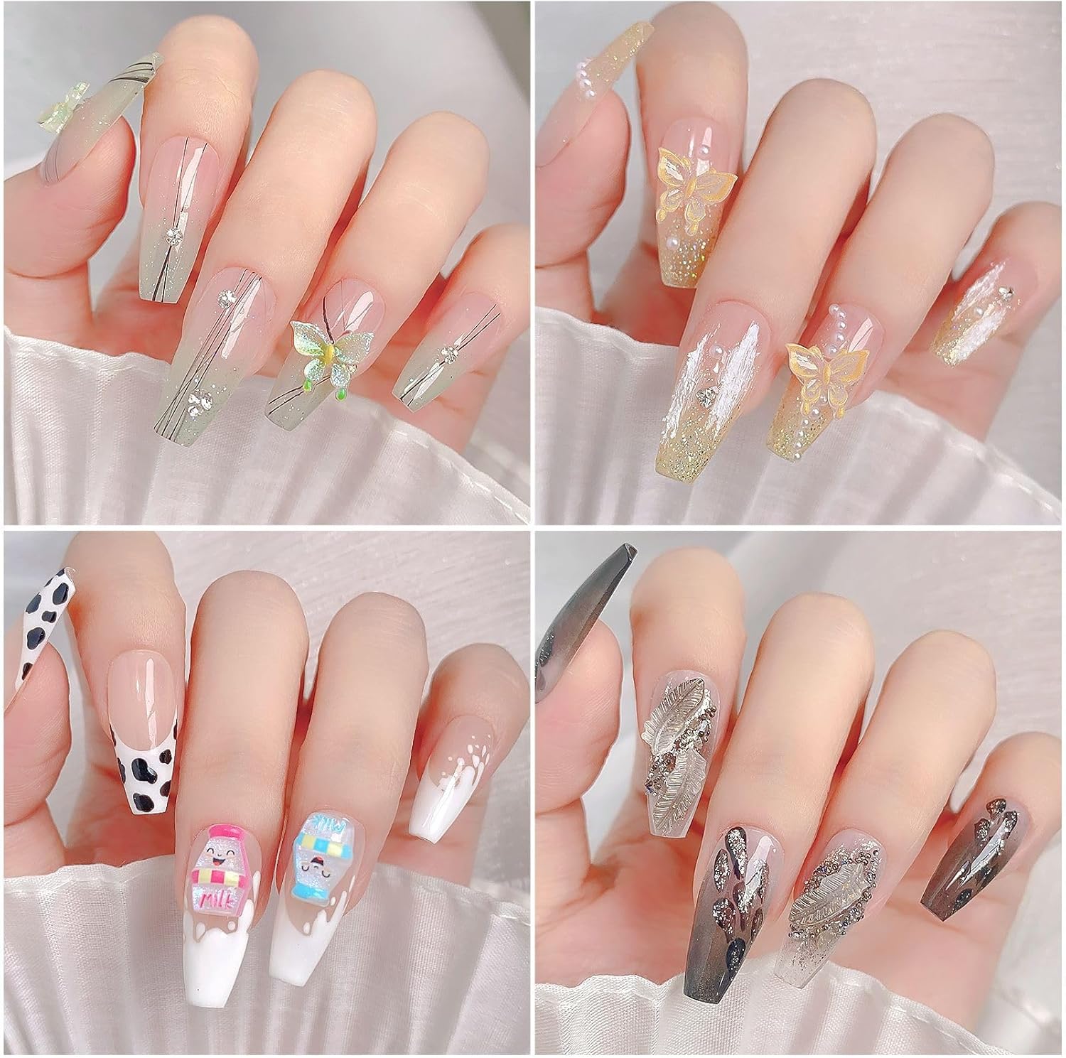 6 encantos de uñas en caja de 36 rejillas 3D para decoración de uñas, dijes de resina de color acrílico, blanco, rosa, negro, amarillo, verde,
