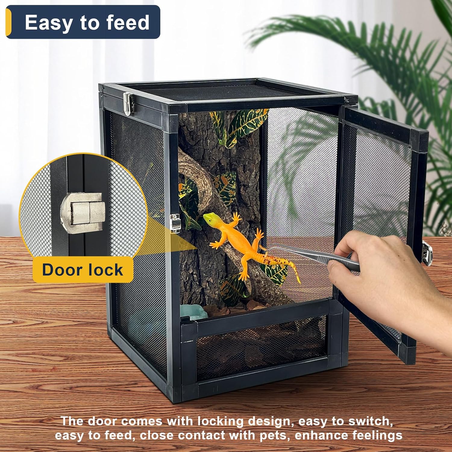Kit de terrario de reptiles plegable panorámico de 360 de 5 galones tanque de Gecko con cresta y jaula de reptiles para una ventilación superior,