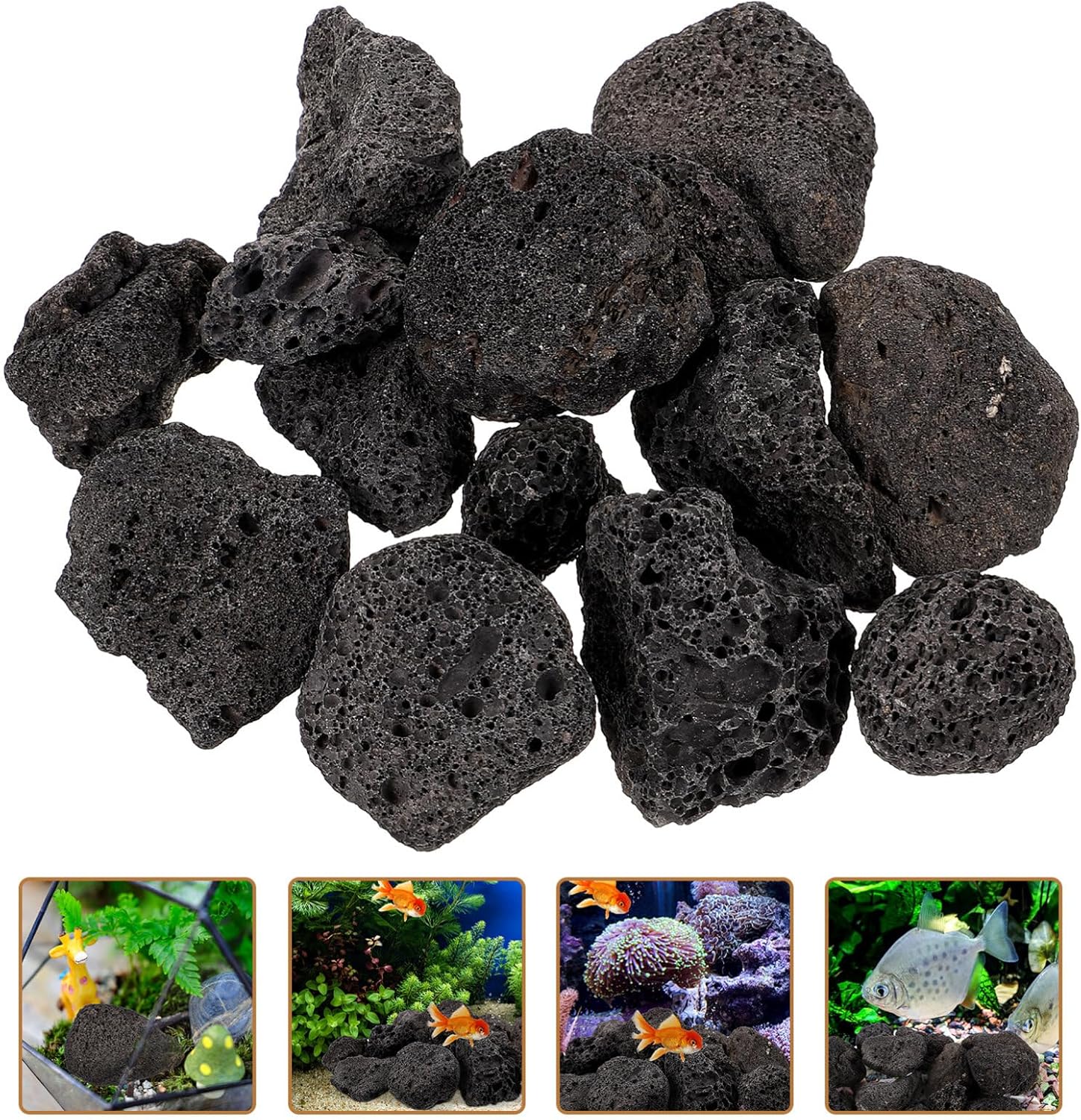 IMIKEYA Piedras de lava negras, 1 paquete de piedras de lava naturales, rocas decorativas para paisajismo, rocas volcánicas para cuencos de fuego,