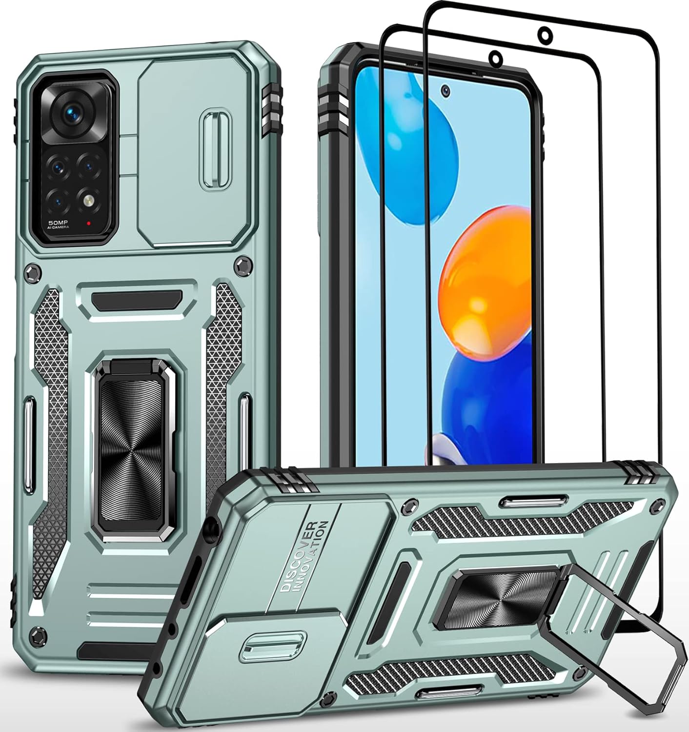 Wefor Funda XiaoMi RedMi Note 11 (4G) con cubierta para cámara deslizante, soporte de anillo magnético de 360 mejorado grado militar a prueba de