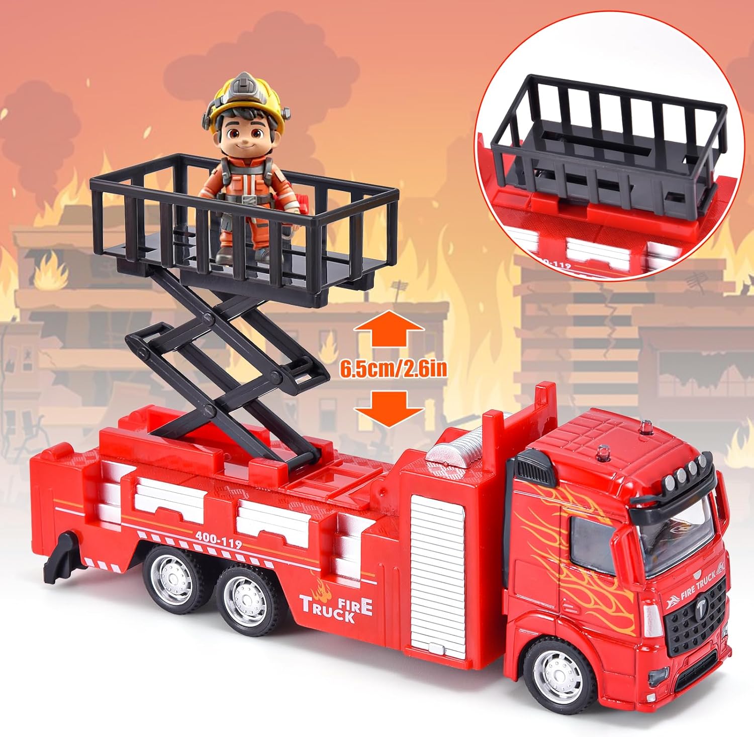 Lorfancy Paquete de 3 camiones de bomberos de juguete para niños pequeños de 3, 4, 5, 6 años de edad, para niños, modelo de metal, camiones de
