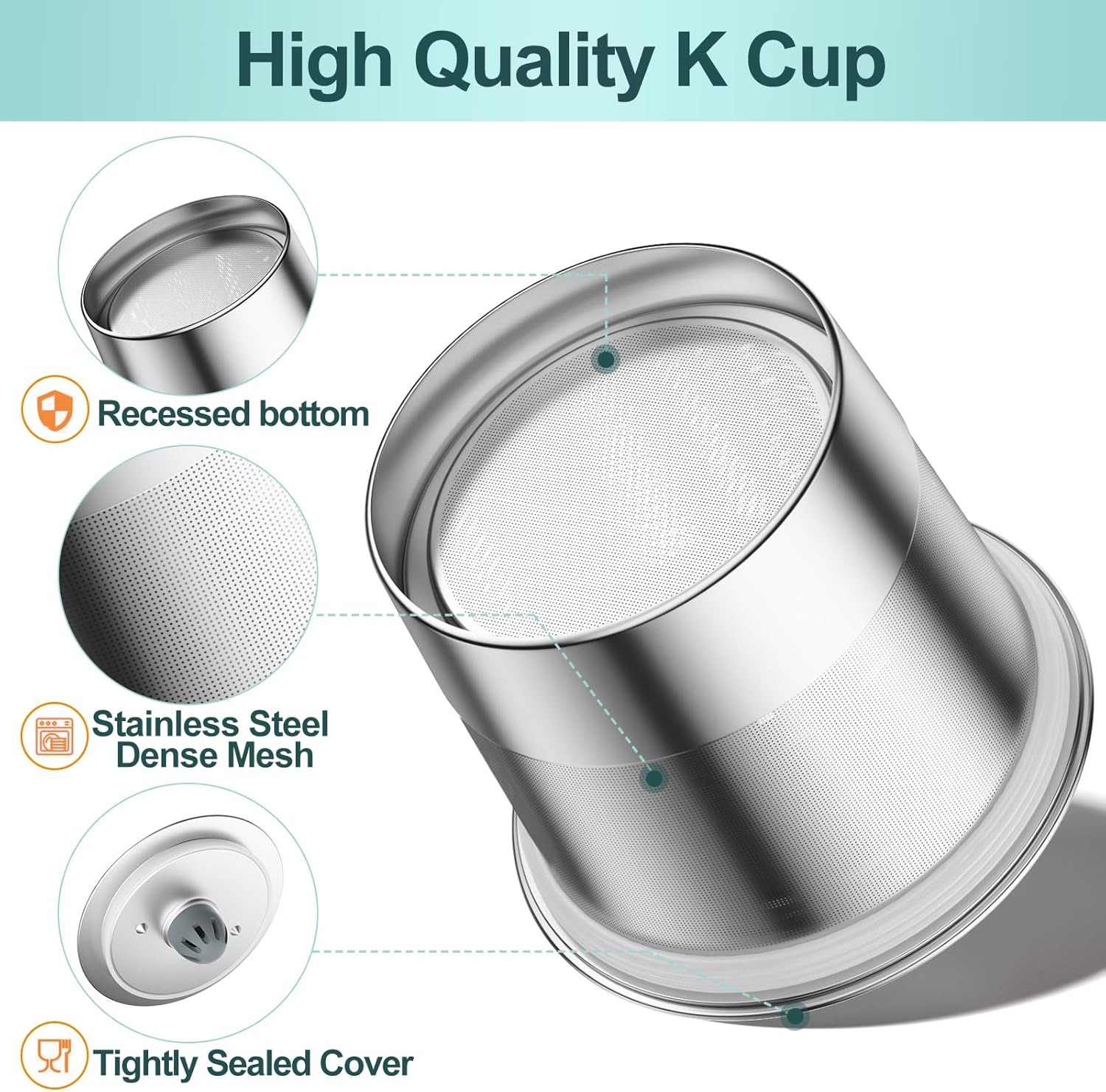 RETHONE K Cup Cápsulas de café reutilizables compatibles con cafeteras Keurig 1.0 y 2.0, cafeteras K Cups reutilizables universales de acero