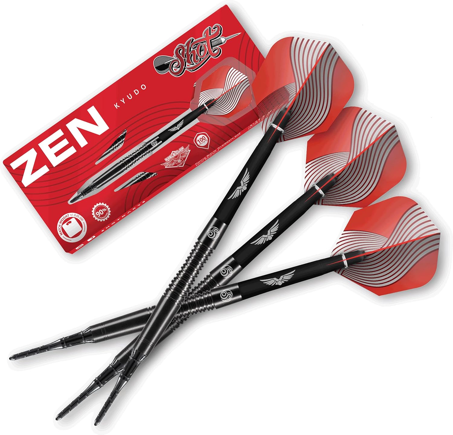 Shot! Dardos Zen Kyudo-Soft Tip Dart Set-Center Pesado-90% Tungsteno Barriles (18)