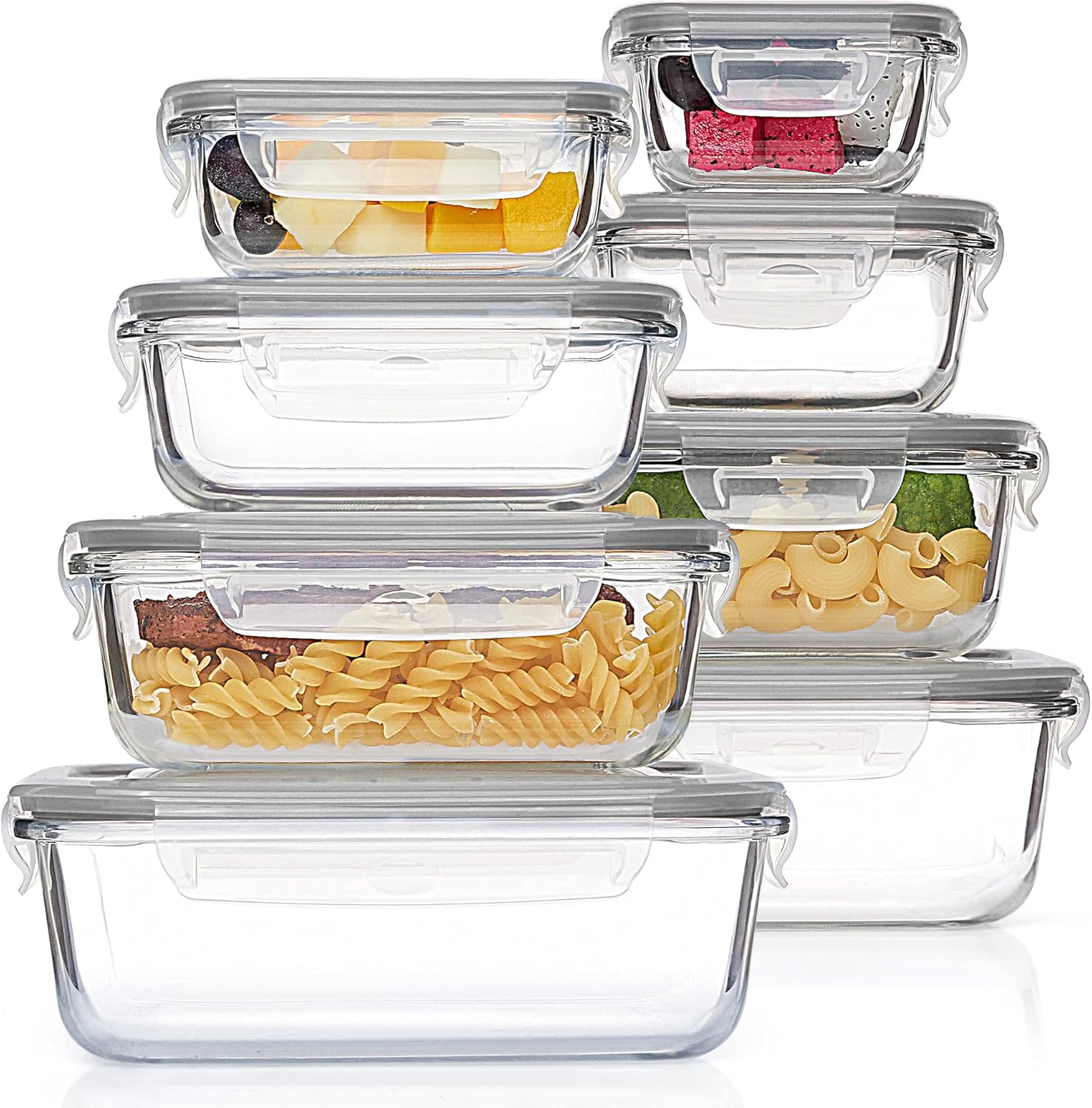 Vtopmart Paquete de 8 recipientes de vidrio para almacenamiento de alimentos con tapas herméticas, recipientes de vidrio para preparación de