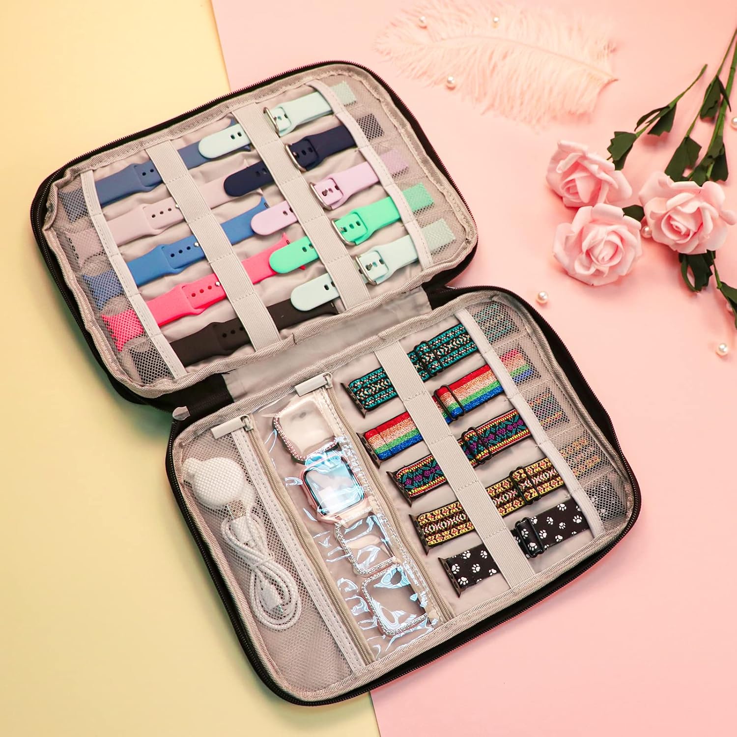 Sambois Estuche de almacenamiento para 35 correas de reloj, organizador portátil para correa de reloj, bolsa de almacenamiento compatible con Apple