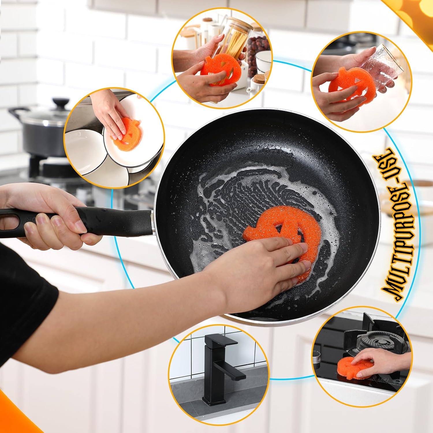 Umigy 6 esponjas de limpieza de Halloween, lindas esponjas de limpieza para cocina, fantasma, murciélago, calabaza, gato, esponja sensible a la