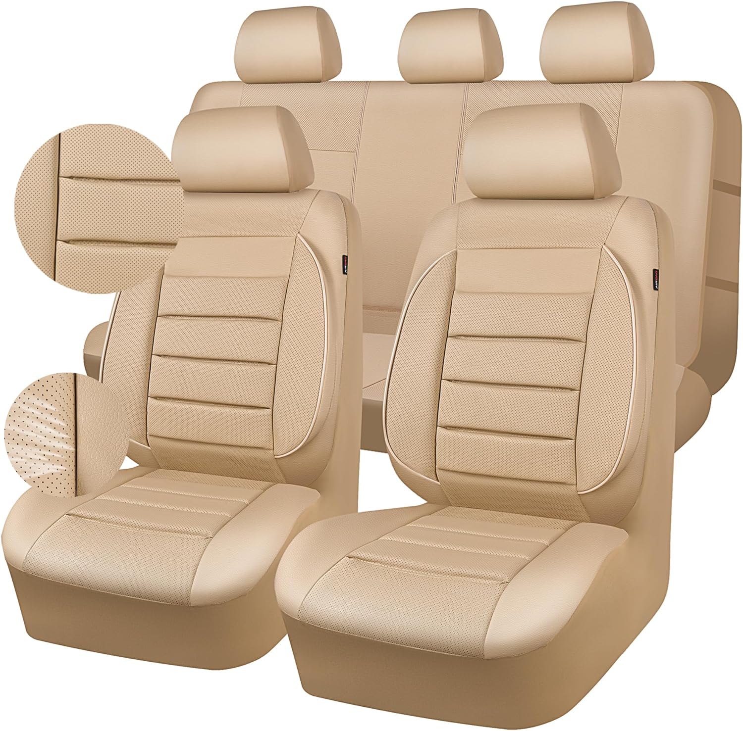 CAR PASS Juego completo de fundas de asiento de cuero, universal, resistentes al agua, soporte de respaldo de espuma 3D, comodidad de lujo, 5