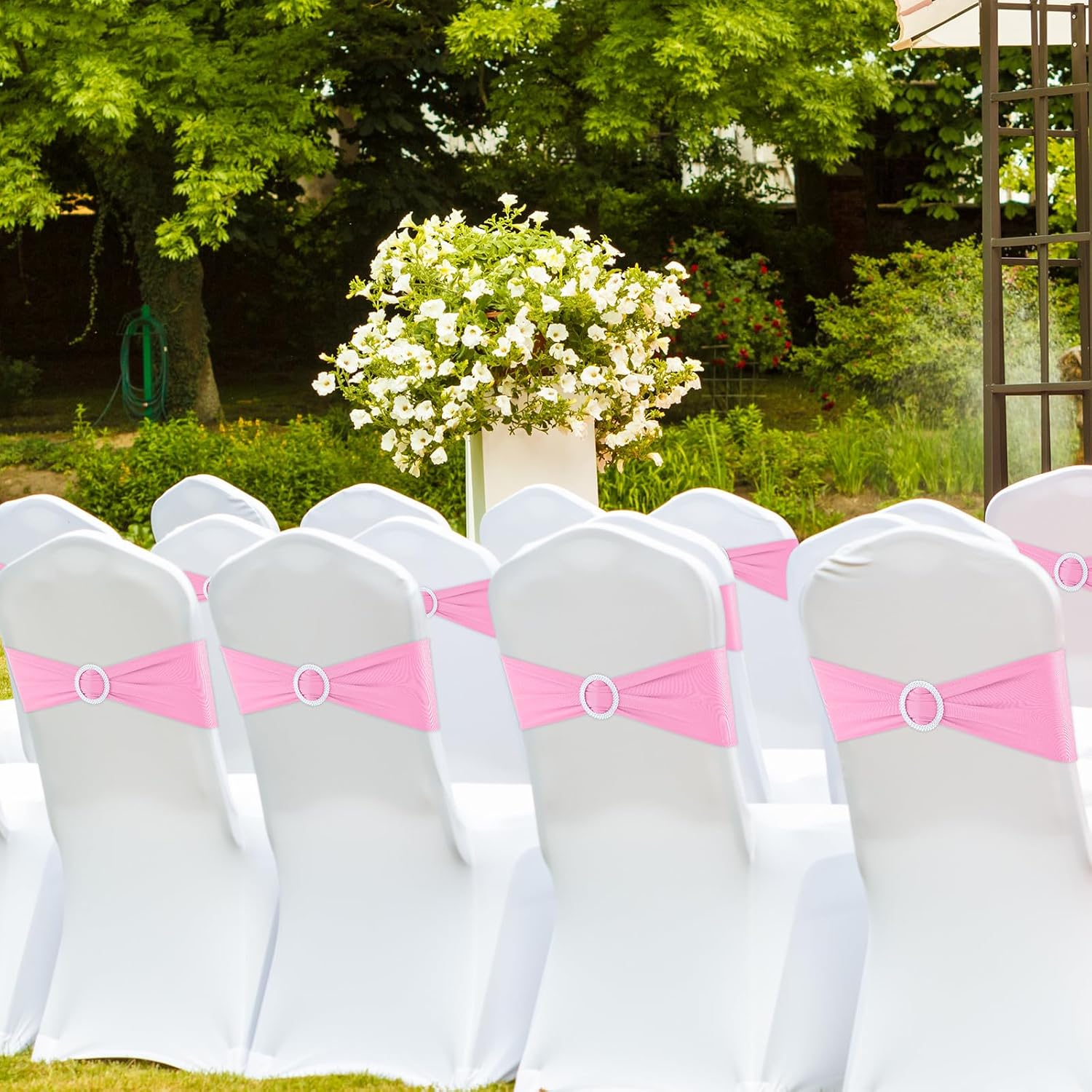 BOUBONI Paquete de 50 bandas elásticas de elastano para silla con hebillas para sillas plegables, bodas, fiestas, recepciones, baby shower, eventos,
