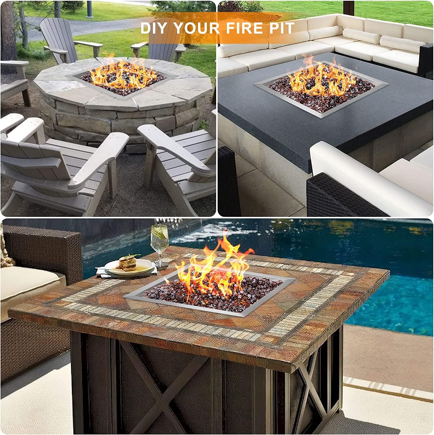 onlyfire – Anillo cuadrado de 36 pulgadas para fogata de gas natural y propano y chimenea, quemador de acero inoxidable 304 para interiores y