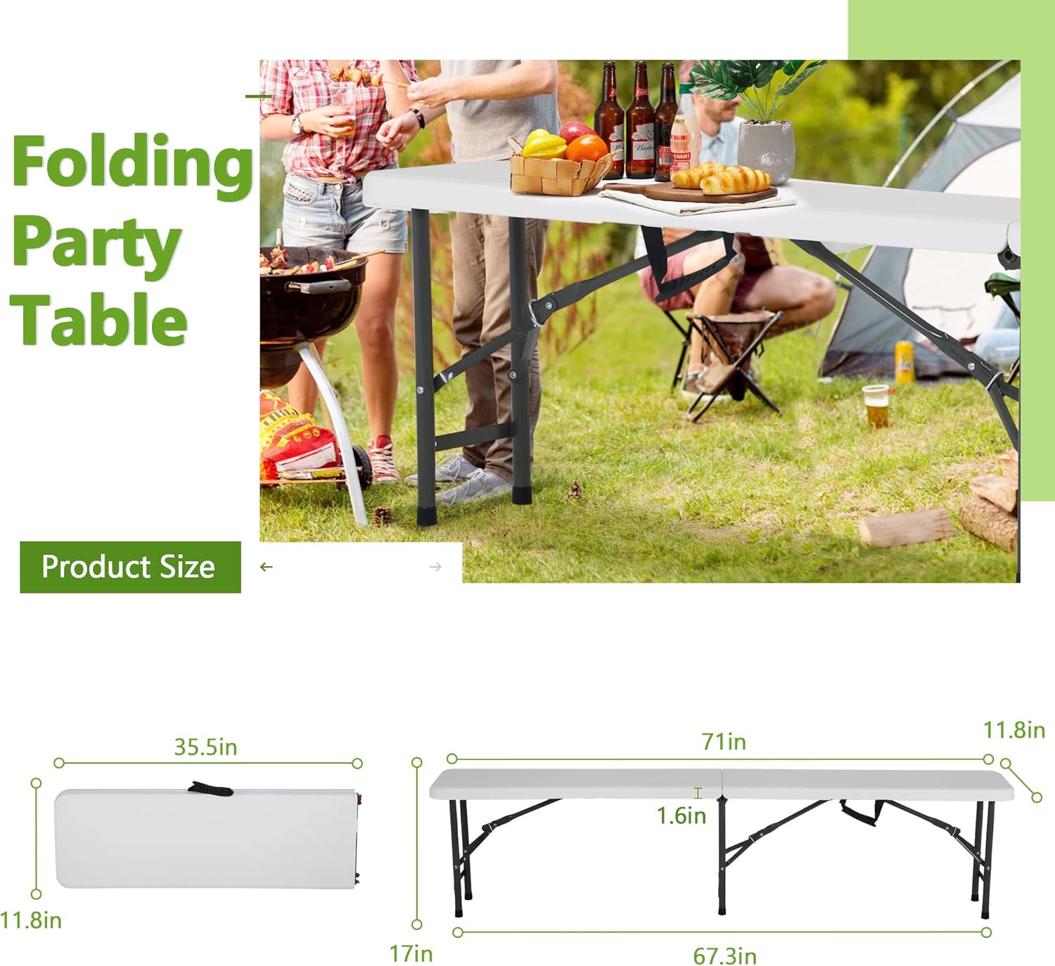 Mesas plegables de 6 pies para exteriores, mesa de picnic portátil plegable, mesas de fiesta ligeras, banco plegable de 6 pies, banco de campamento
