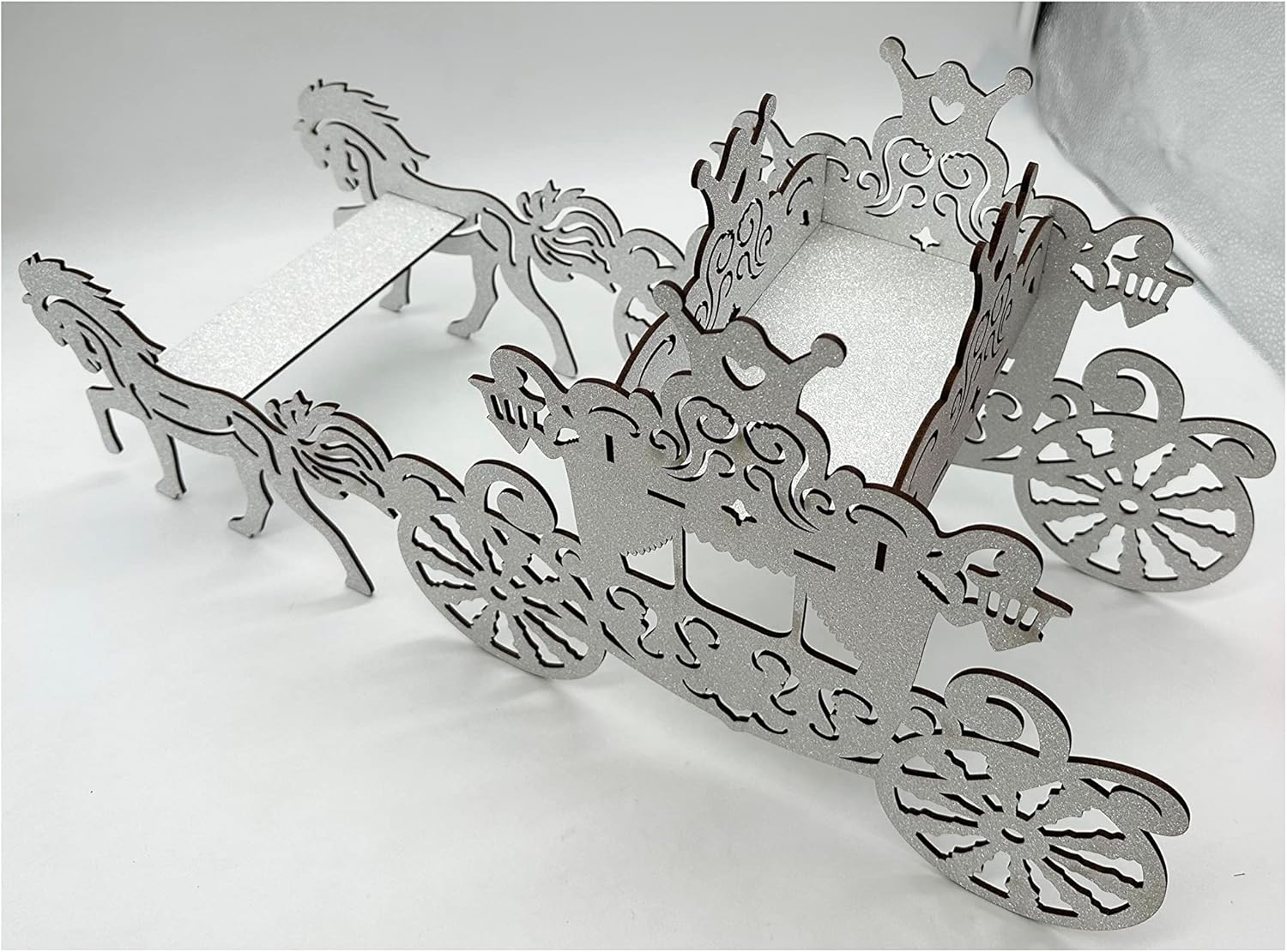 Caballo y carruaje de madera 3D para cumpleaños, carruaje de princesa, centro de mesa, cenicienta, entrenador, regalos de boda, accesorios de boda,