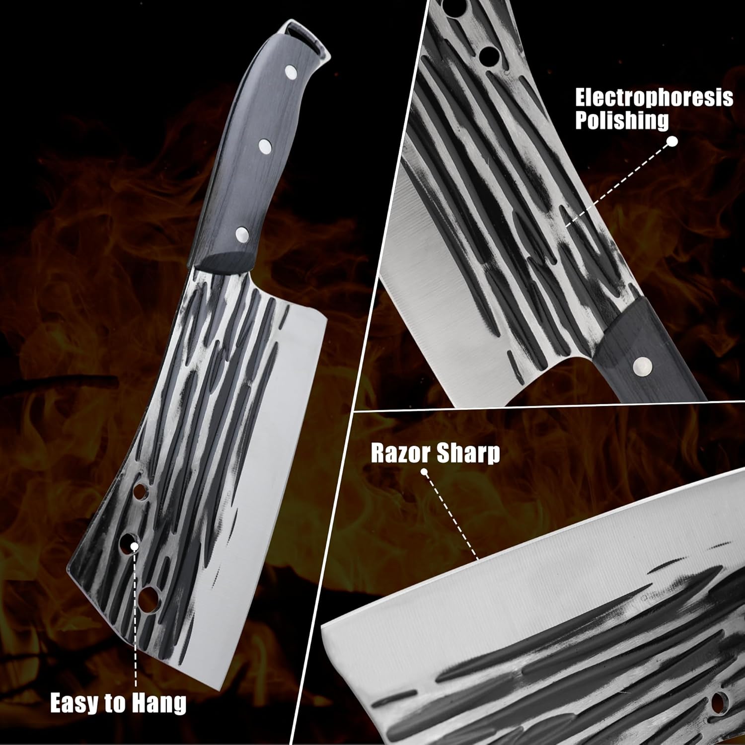 Kitory Cuchillo chino de espiga completa de 7 pulgadas, cuchillo de cocina de acero inoxidable de alto carbono con protector de hoja para cortar