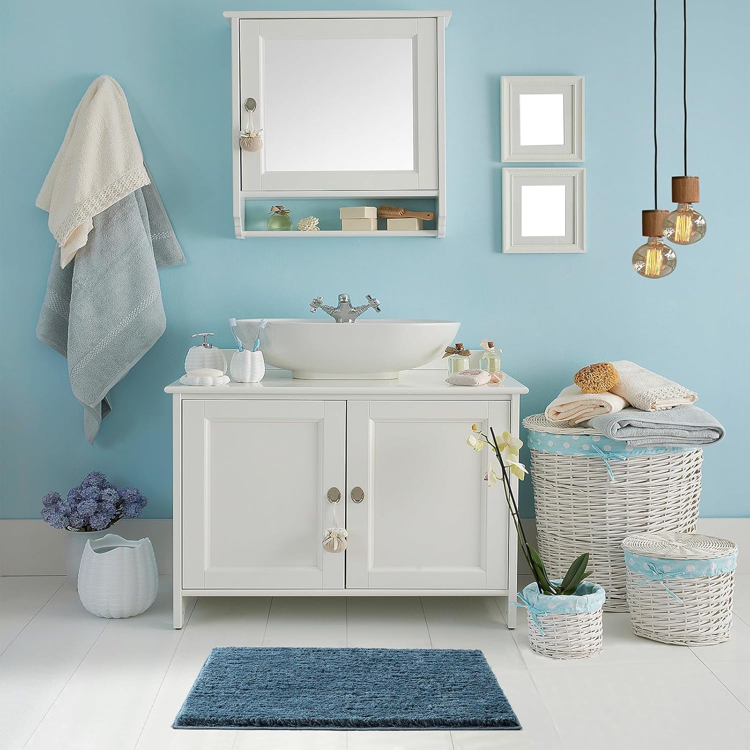 Alfombras de baño de color azul polvoriento, antideslizantes, ultra suaves y esponjosas, lavables para baño, alfombras de microfibra de felpa para