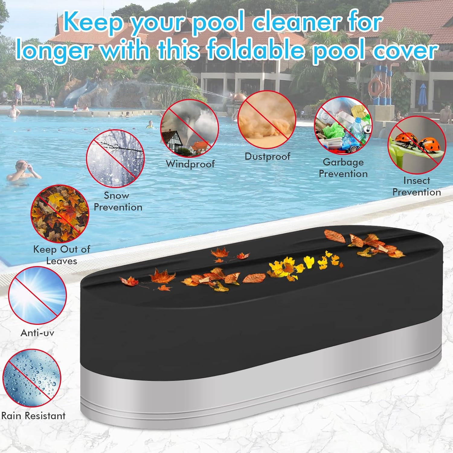 Cubierta ovalada para piscina de 8 pies, poliéster Oxford resistente al agua 420D, tanque de stock de extremo redondo, cubierta de piscina para