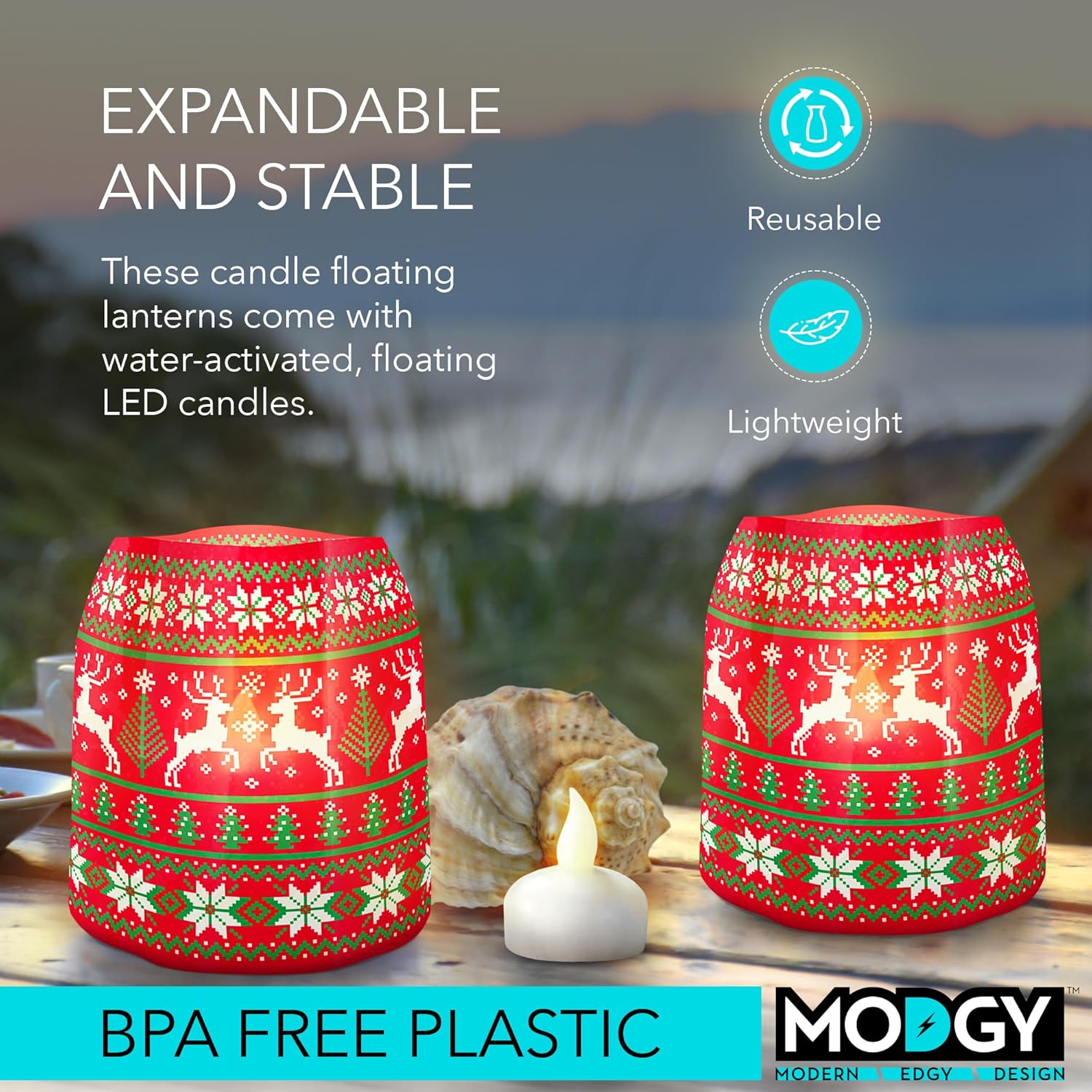 MODGY Farol LED luminoso, portavelas decorativo para interiores y exteriores, lámpara de vela de plástico para mesa de boda, porche, velas flotantes