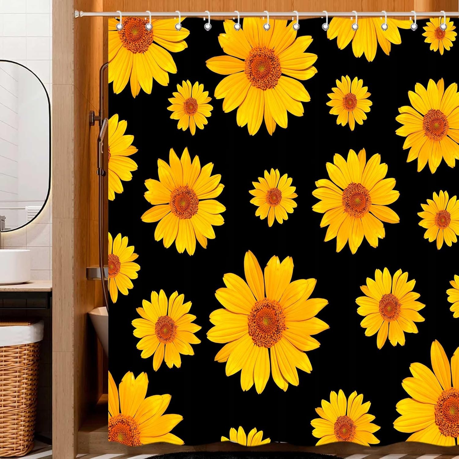 Cortina de ducha de tela impermeable con ganchos, 72 x 72 pulgadas
