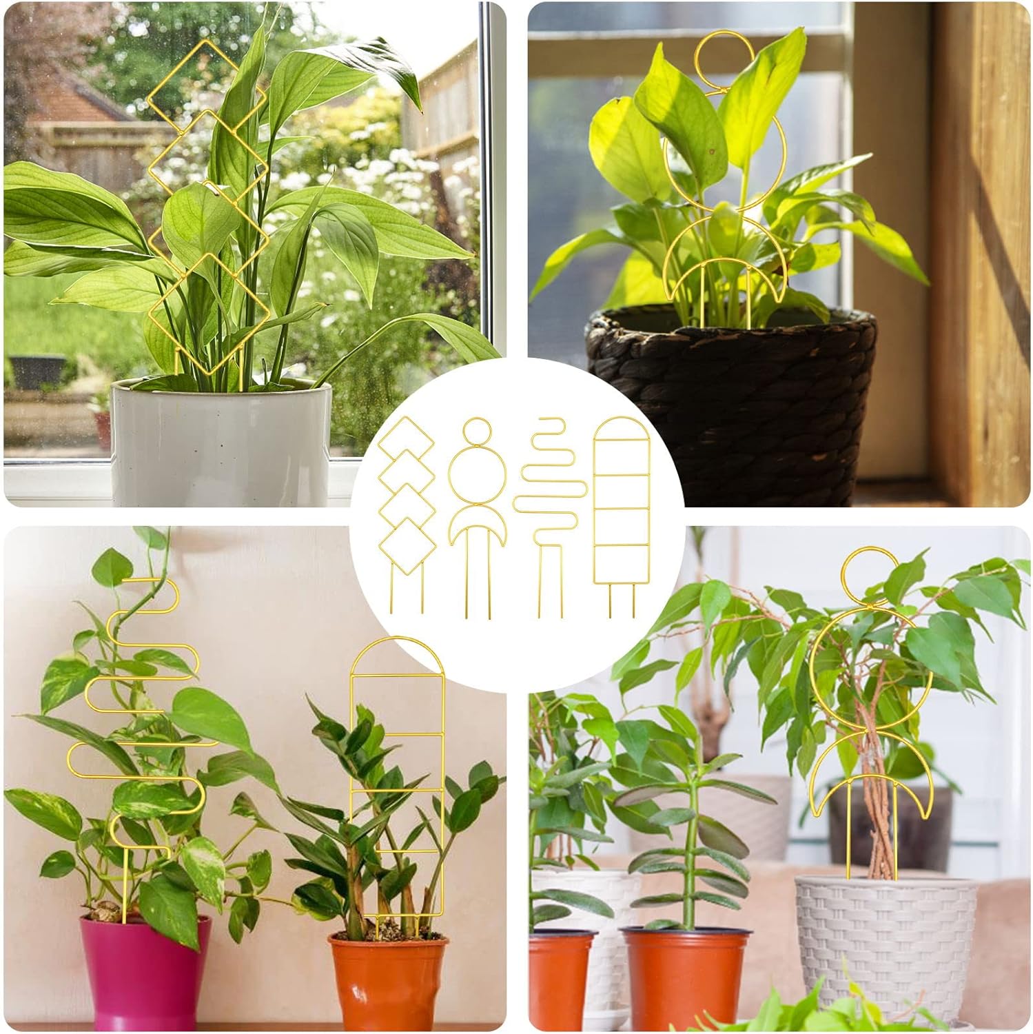 4 piezas de enrejado para plantas de interior para plantas en macetas, enrejado de metal pequeño para plantas en maceta, mini enrejado para plantas