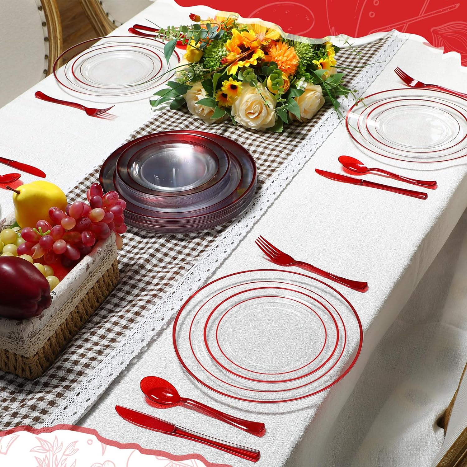 Lounsweer Juego de vajilla desechable de 125 piezas para 25 invitados, incluye 25 platos desechables de 10.25 pulgadas, 25 piezas de platos de
