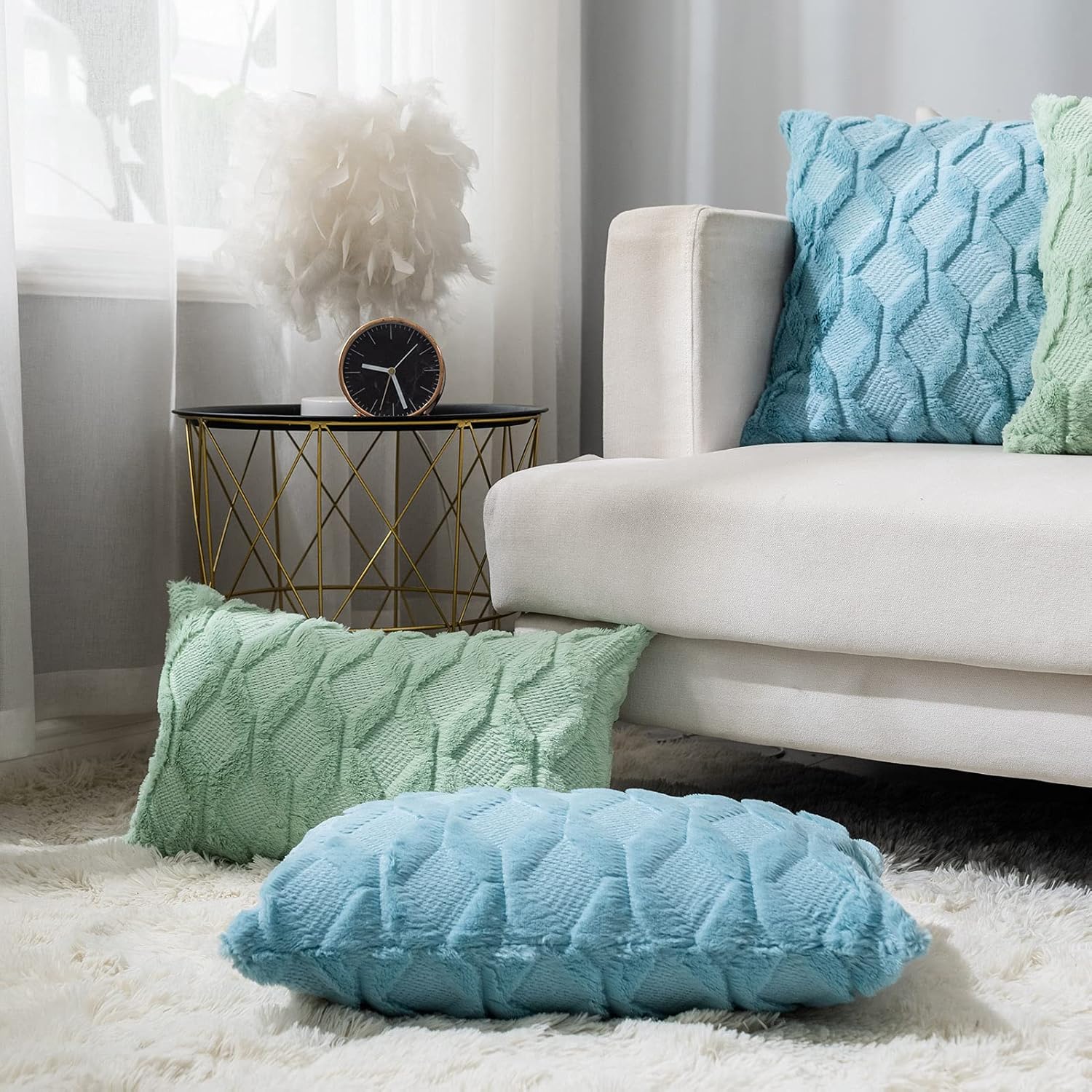 JUSPURBET Juego de 2 fundas de almohada decorativas de felpa lumbar de doble cara de 12 x 20 pulgadas, fundas de almohada lujosas y suaves color