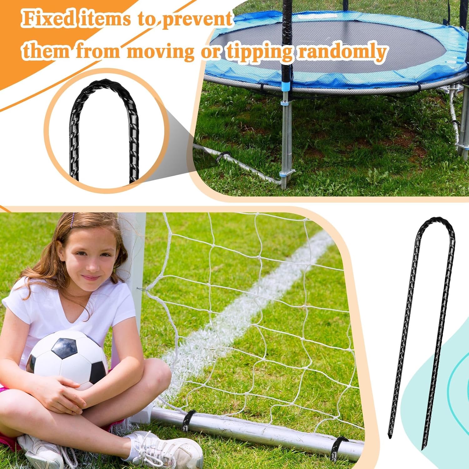 Blulu 30 estacas para trampolines de 12 x 2 pulgadas, hilo resistente en forma de U, estaca de acero galvanizado para anclaje, trampolín de