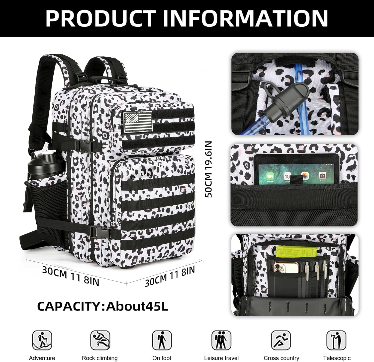 KXBUNQD Mochilas tácticas militares para hombres Molle Daypack 45L 3 días paquete de asalto bolsa mochila grande con sistema Molle bolsa, Blanco