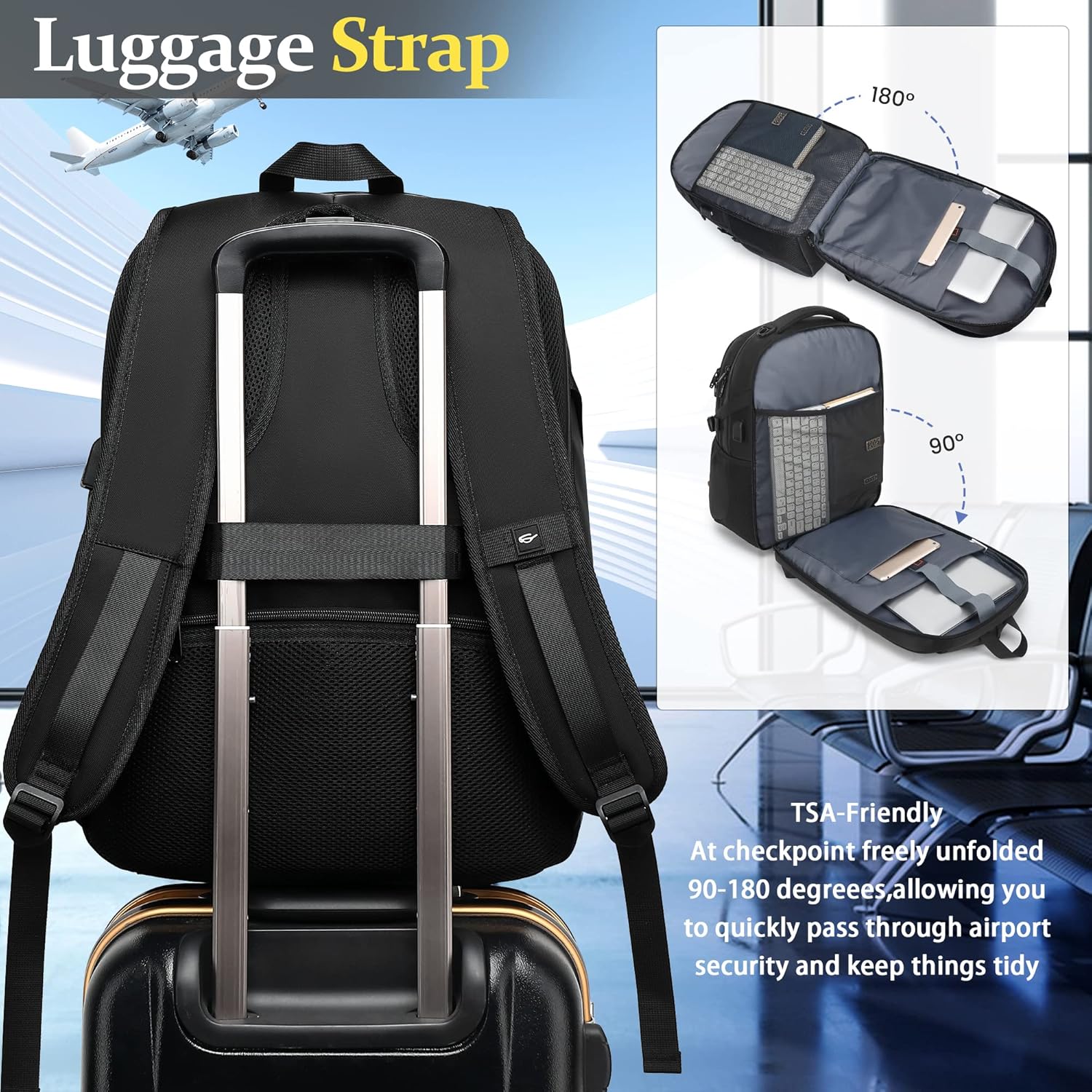 Mochila para laptop, extra grande, compatible con la TSA, mochilas de viaje para universidad, Negro -, Mochila para laptop, mochila universitaria,