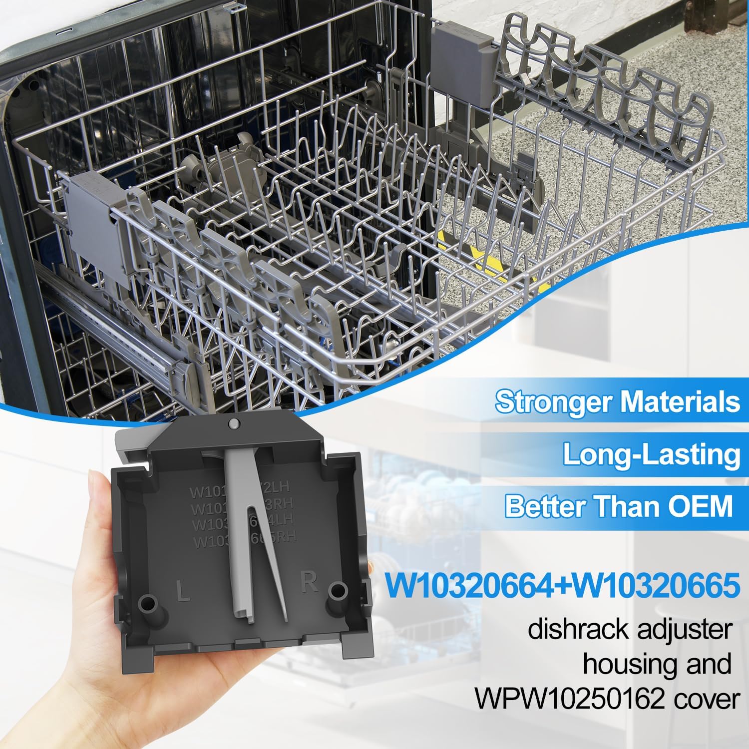 Paquete de 12 piezas mejoradas para estante superior para lavavajillas W10350375 W10712395 y W10320664 W10320665 para ajustador de lavavajillas