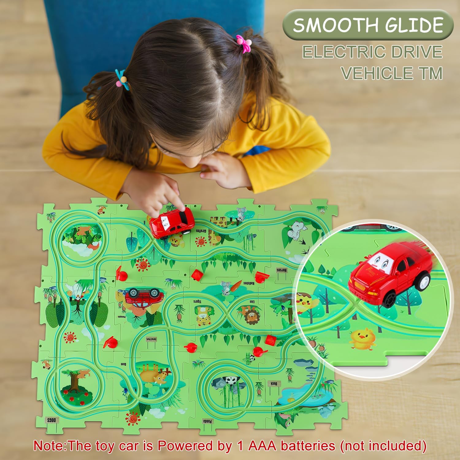 Carrito eléctrico de ensamblaje de bricolaje, juego de pista de rompecabezas para niños pequeños con vehículos, juguetes de construcción de
