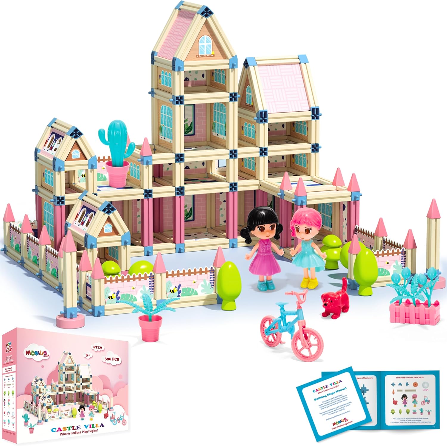 Juego de 396 piezas de juguetes de construcción de casas de muñecas 3D de castillo de princesa, juguetes de bloques de construcción STEM Montessori