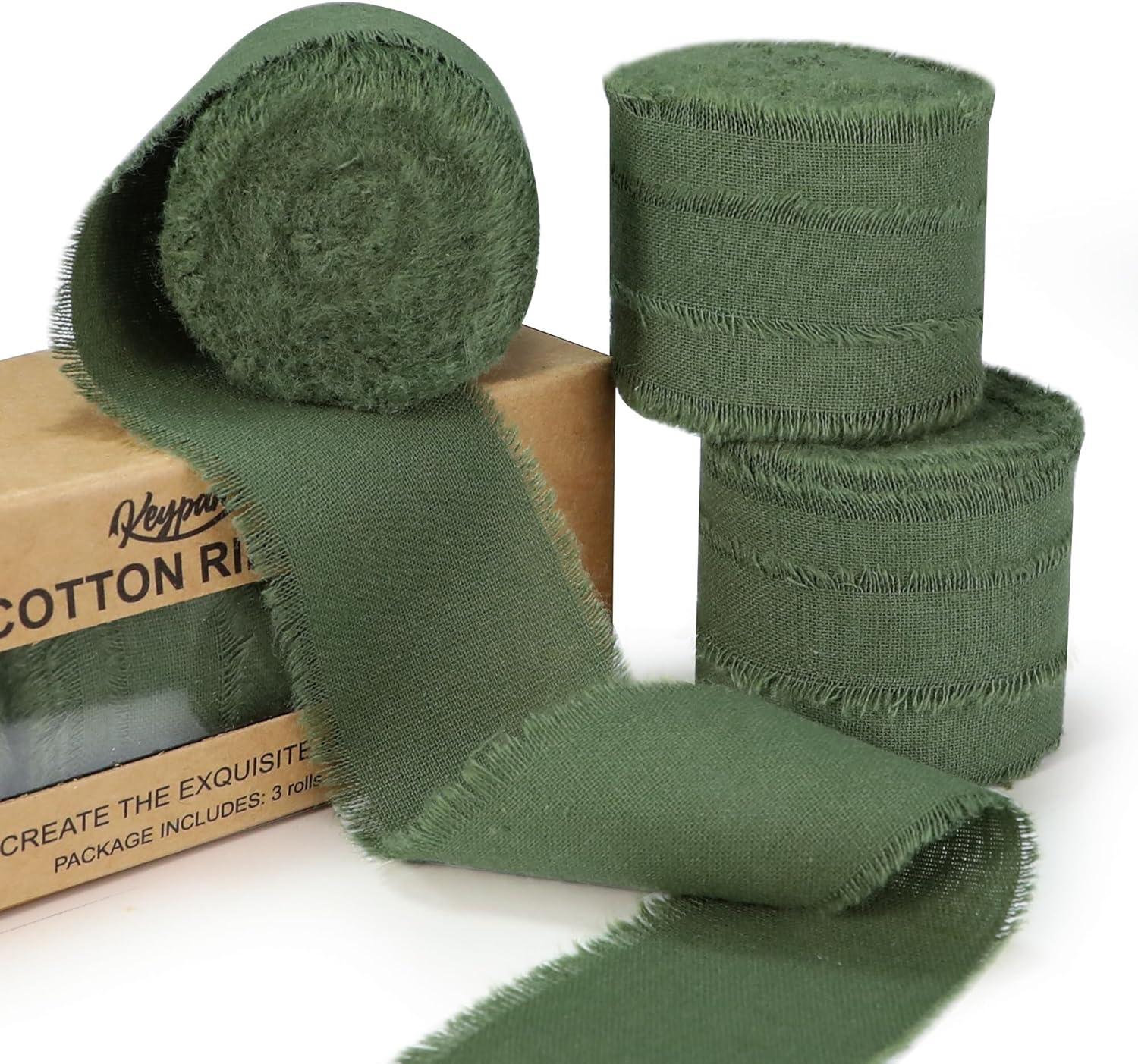 Cinta verde cazador de 1-12 x 15 yardas hechas a mano de algodón deshilachado con flecos para manualidades, ramos de flores, boda, árbol de Navidad,