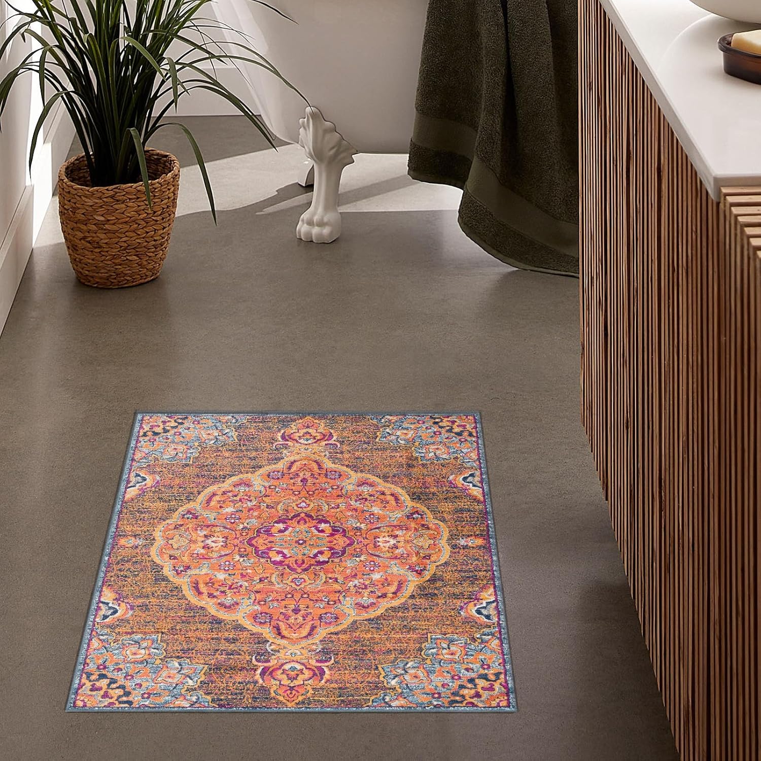 Savannah – Tapete moderno y bohemio para interiores, color azul óxido, para sala de estar, dormitorio y cocina, 2 x 5 pies (2 pies 3 pulgadas x 4