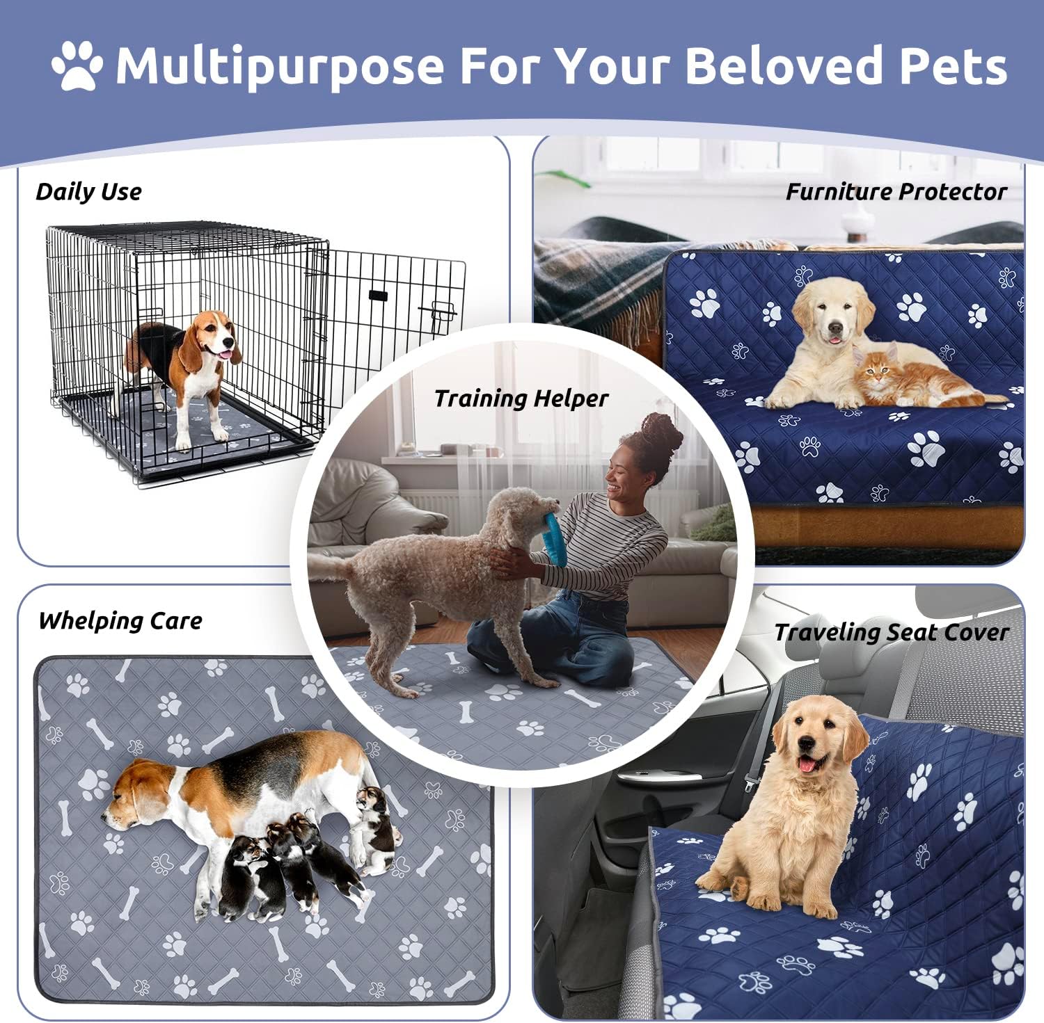 Almohadillas lavables para orina para perros, paquete de 2, almohadillas reutilizables de 36 x 48 pulgadas para entrenamiento de cachorros con gran
