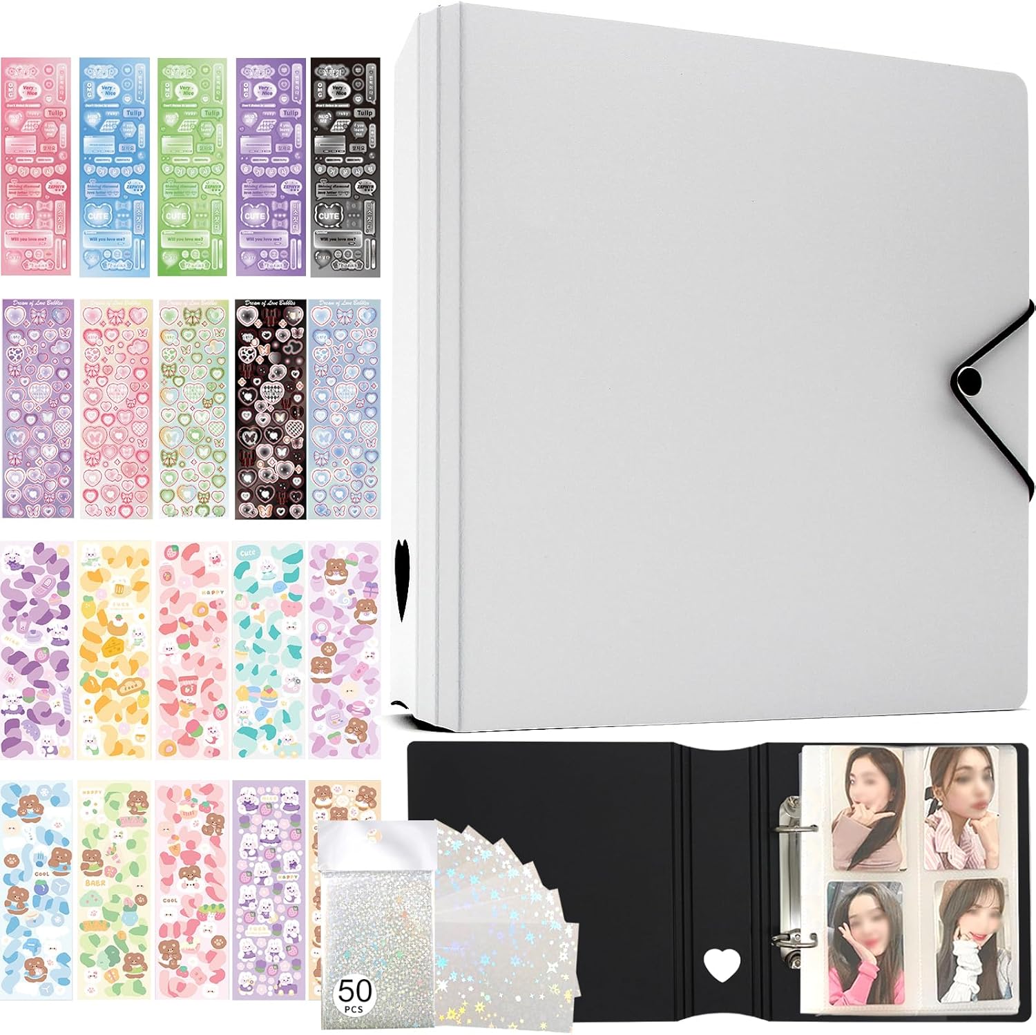 Kpop – Juego de soporte para tarjetas fotográficas A5, álbum de tarjetas fotográficas de 6 anillas, para Kpop, 200 tarjetas, foto de 3 pulgadas, con