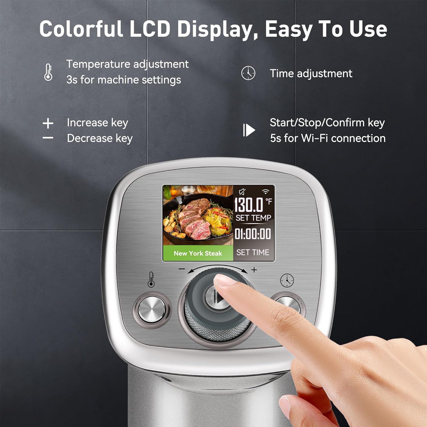 KitchenBoss Wifi Sous Vide Machine Cocina Sous-vide ultra silenciosa Recetas LCD incorporadas IPX7 Impermeables, perilla magnética Circulador de