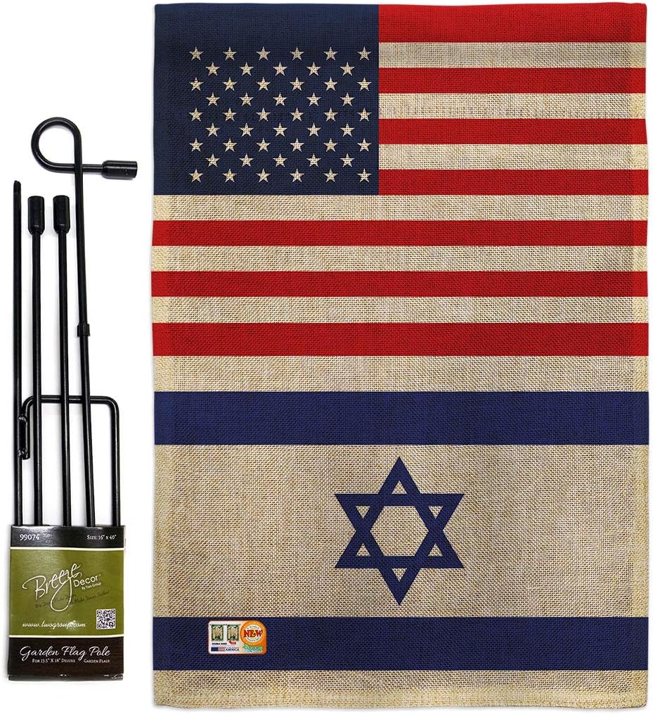 Bandera israelí estadounidense bandera bandera de Israel bandera de arpillera juego de poste de bandera para el hogar, césped, patio, soporte de
